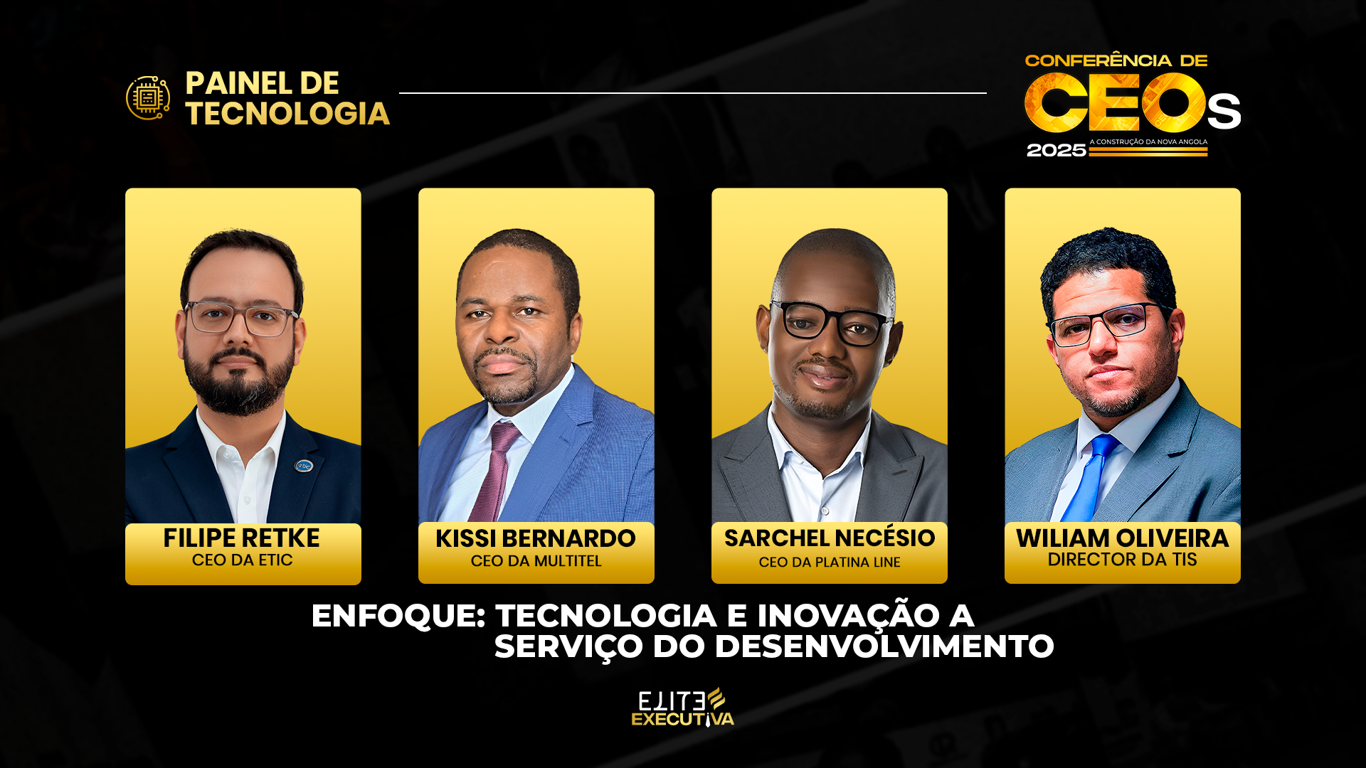 Arte panorâmica do painel de tecnologia da Conferência de CEOs 2025